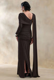 Trisara Brown Asymmetric Neck Maxi Dress With Gathered Detailing And Sash