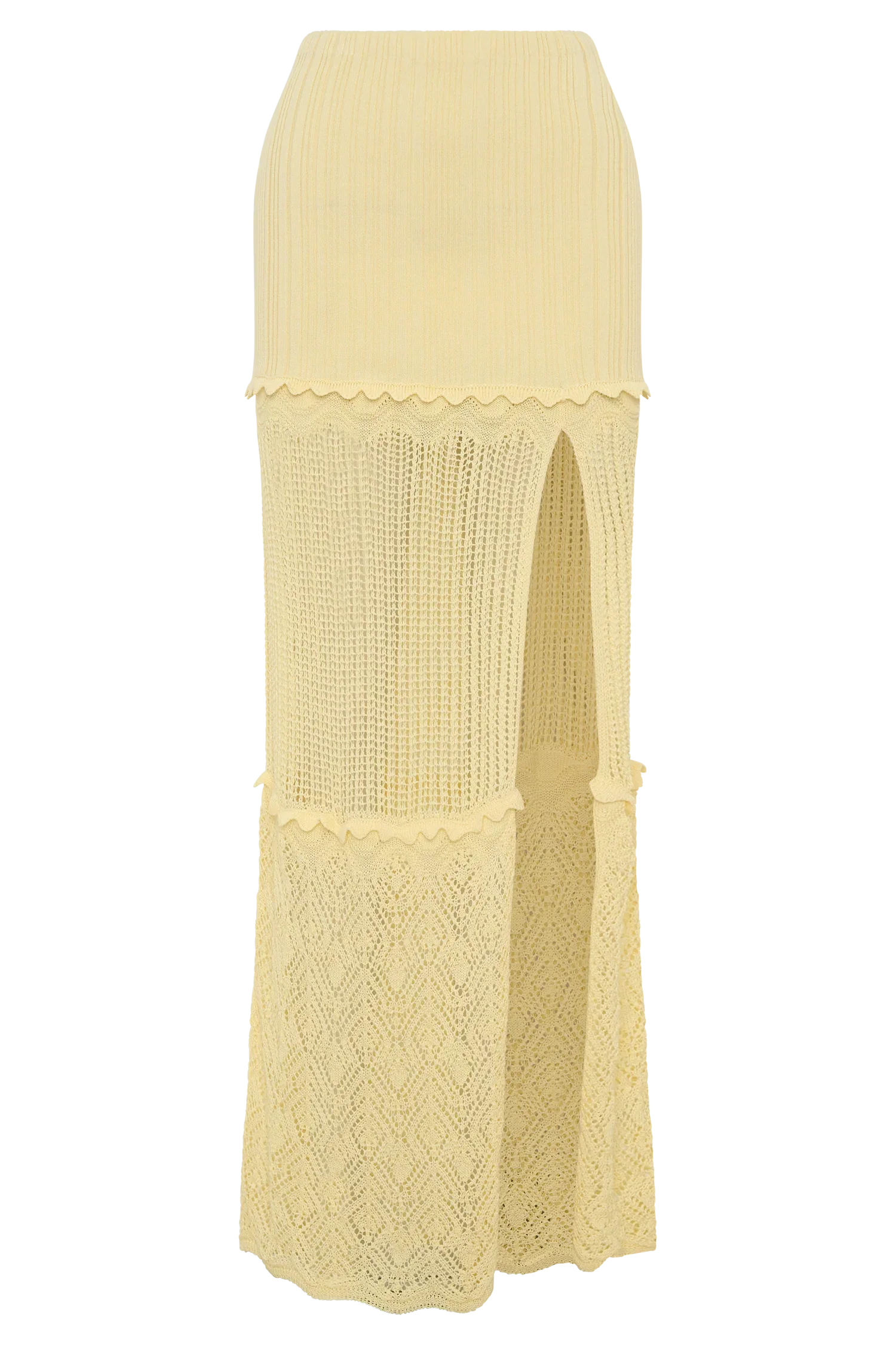 Coleene Pointelle Knit Maxi Skirt Lemon