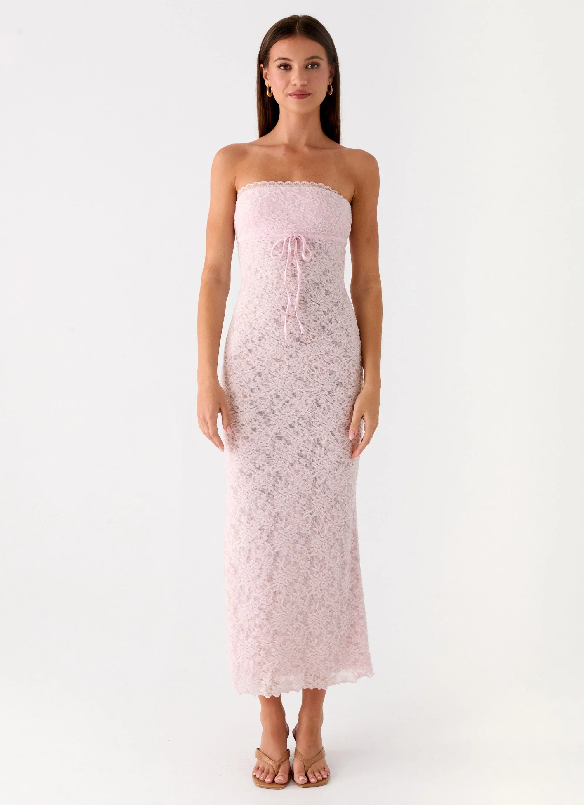 Alida Strapless Jacquard Midi Dress Pink