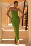 Katarina Green Sweetheart Neck Maxi Dress With Ruched Details