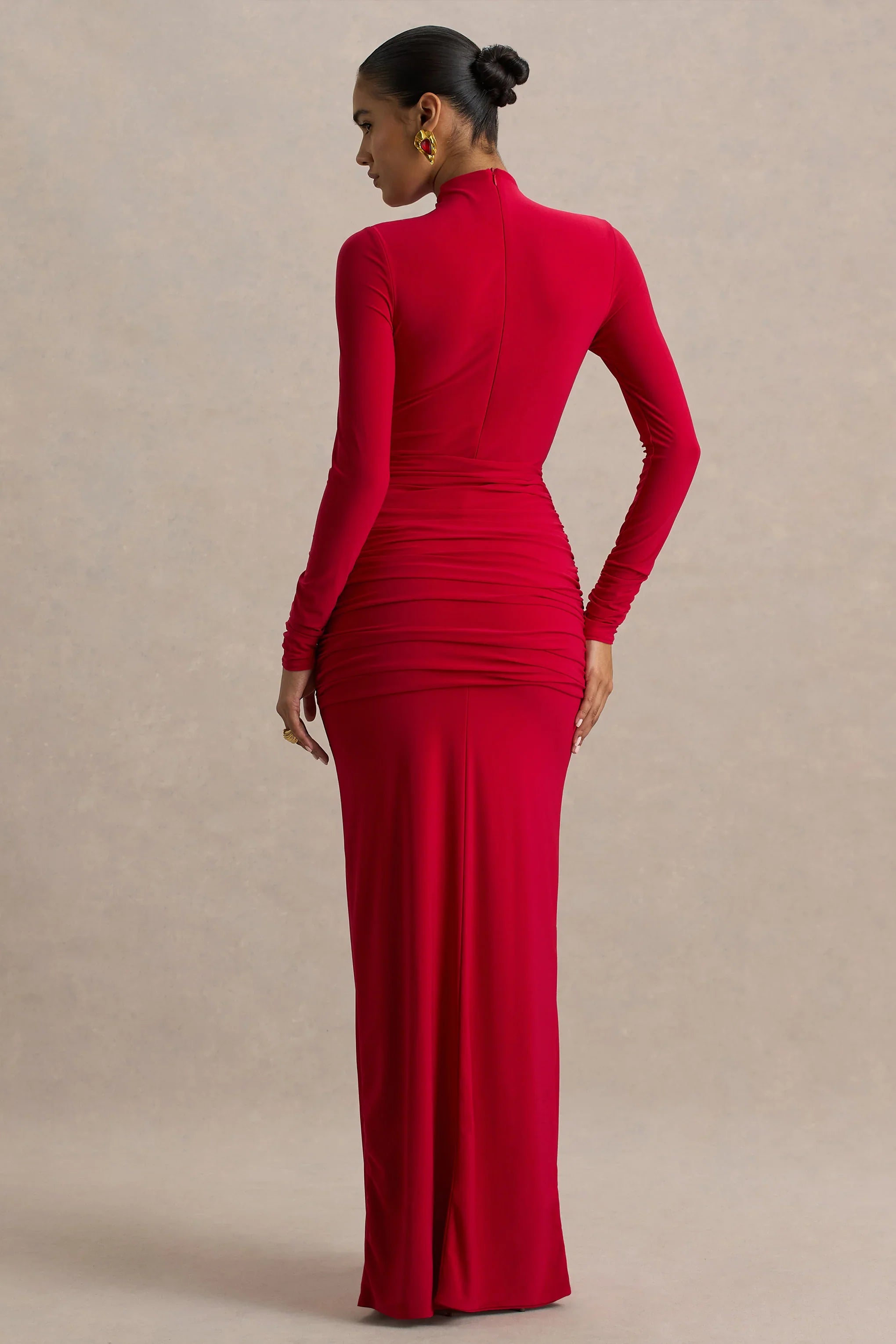 Alula Red High Neck Maxi Dress With Twist Detail