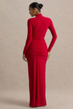 Alula Red High Neck Maxi Dress With Twist Detail