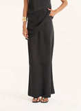 Black Satin And Chiffon Maxi Skirt