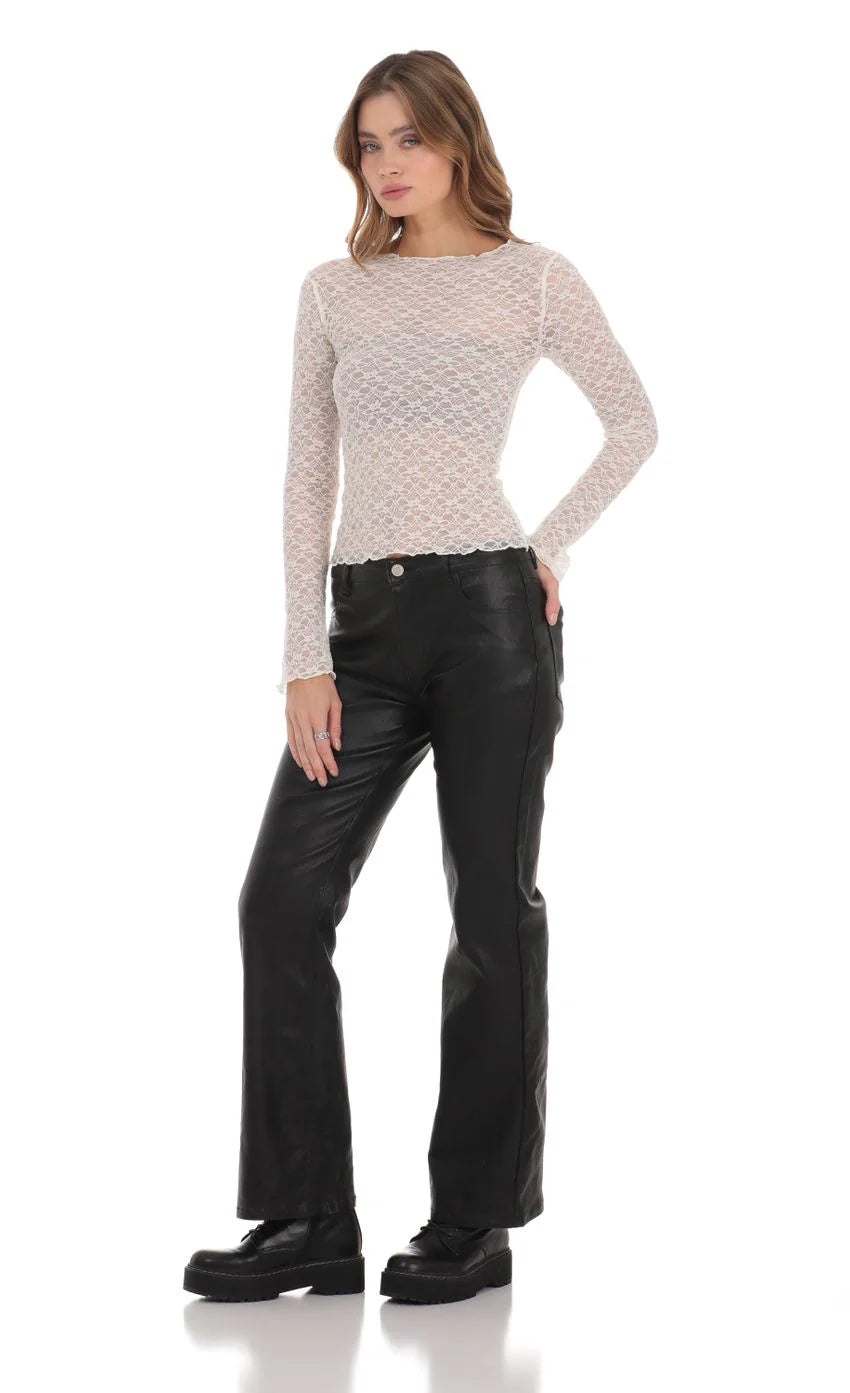 Faux Leather Jeans in Black