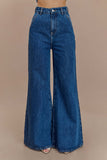 Jen Wide Leg Flare Denim Jeans Dark Blue