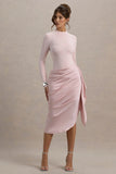 Raffie Pink Long Sleeve Midi Dress With Satin Wrap Skirt