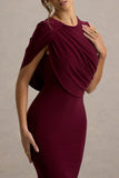 Rae Burgundy Maxi Dress With One Sleeve Cape