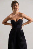 Lorelai Black Corset Plisse Wide Leg Jumpsuit