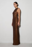 Magnolia Sleeveless Diamante Maxi Dress Chocolate