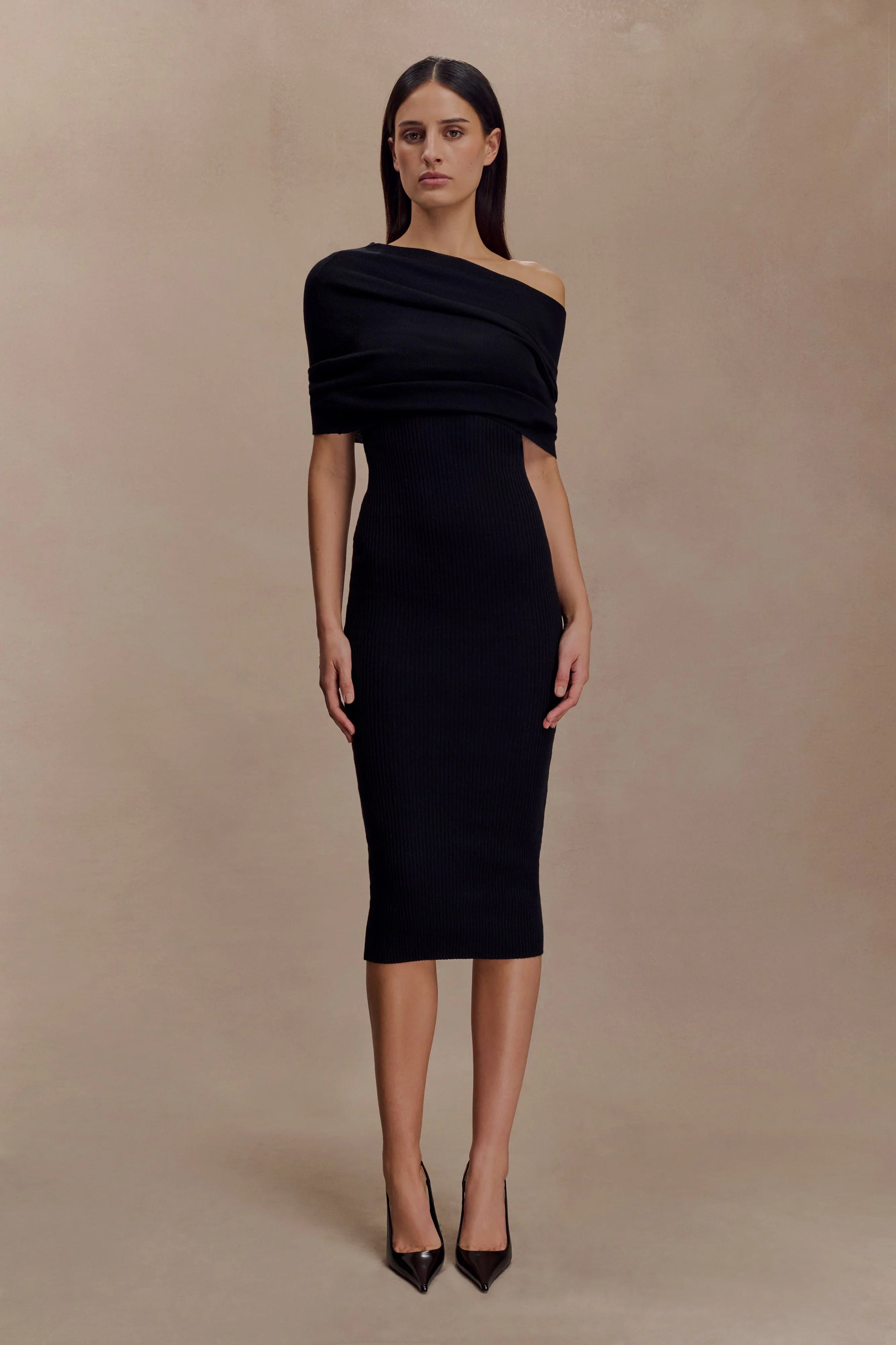 Zandie Cashmere Blend Knit Midi Dress Black