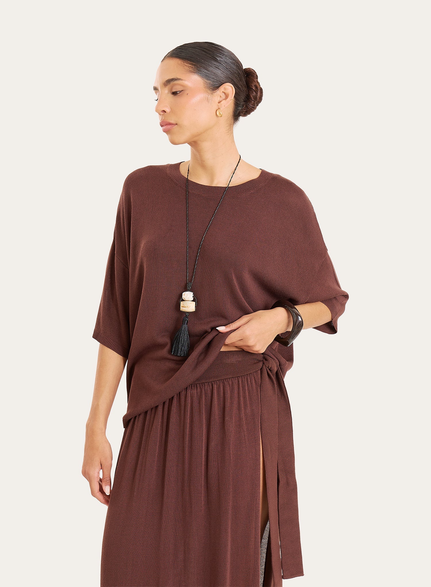 Brown Semi Sheer Short Sleeve Top
