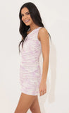 Ruched One Shoulder Dress in Purple Swirl