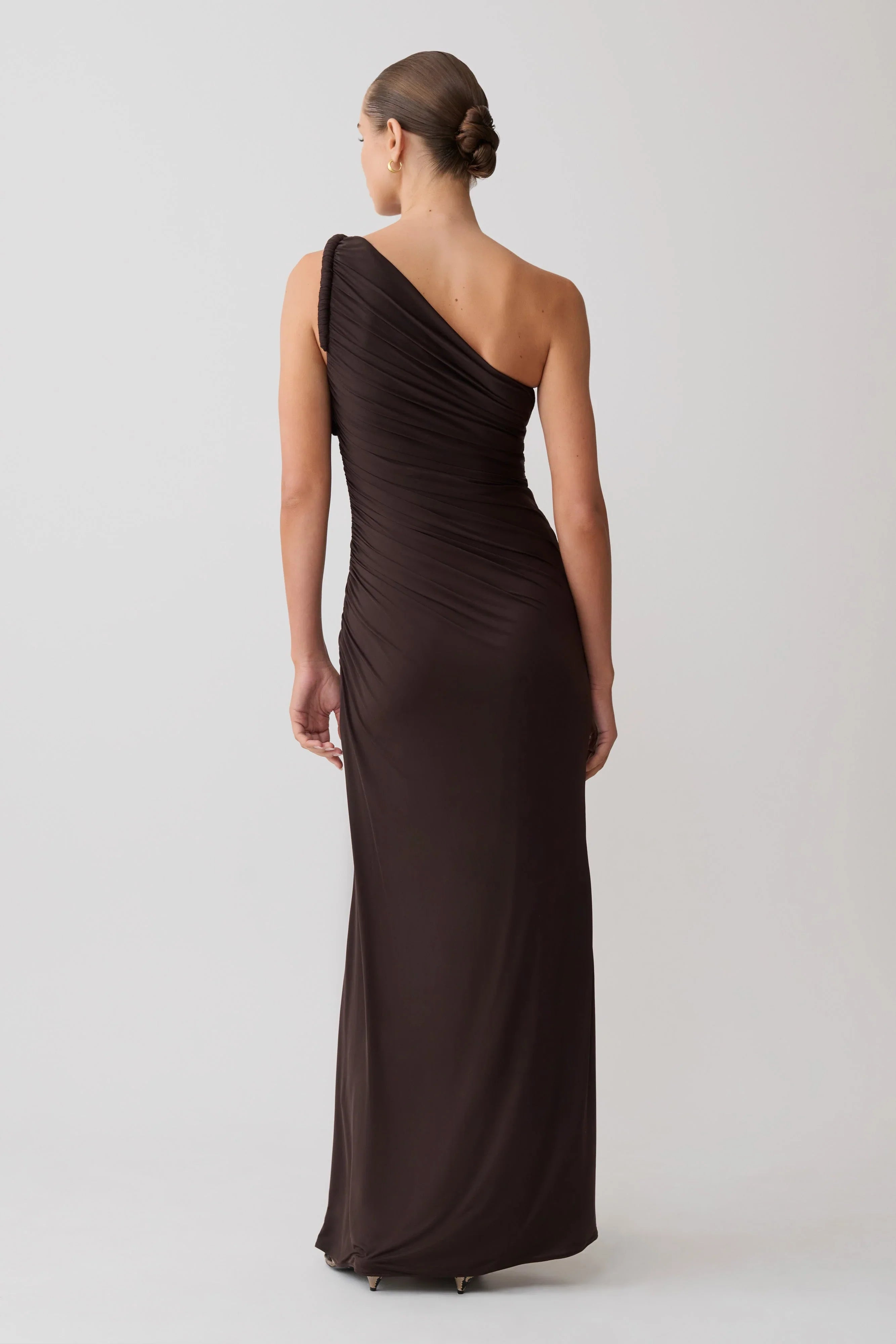 Ryn Twisted One Shoulder Maxi Dress Dark Chocolate