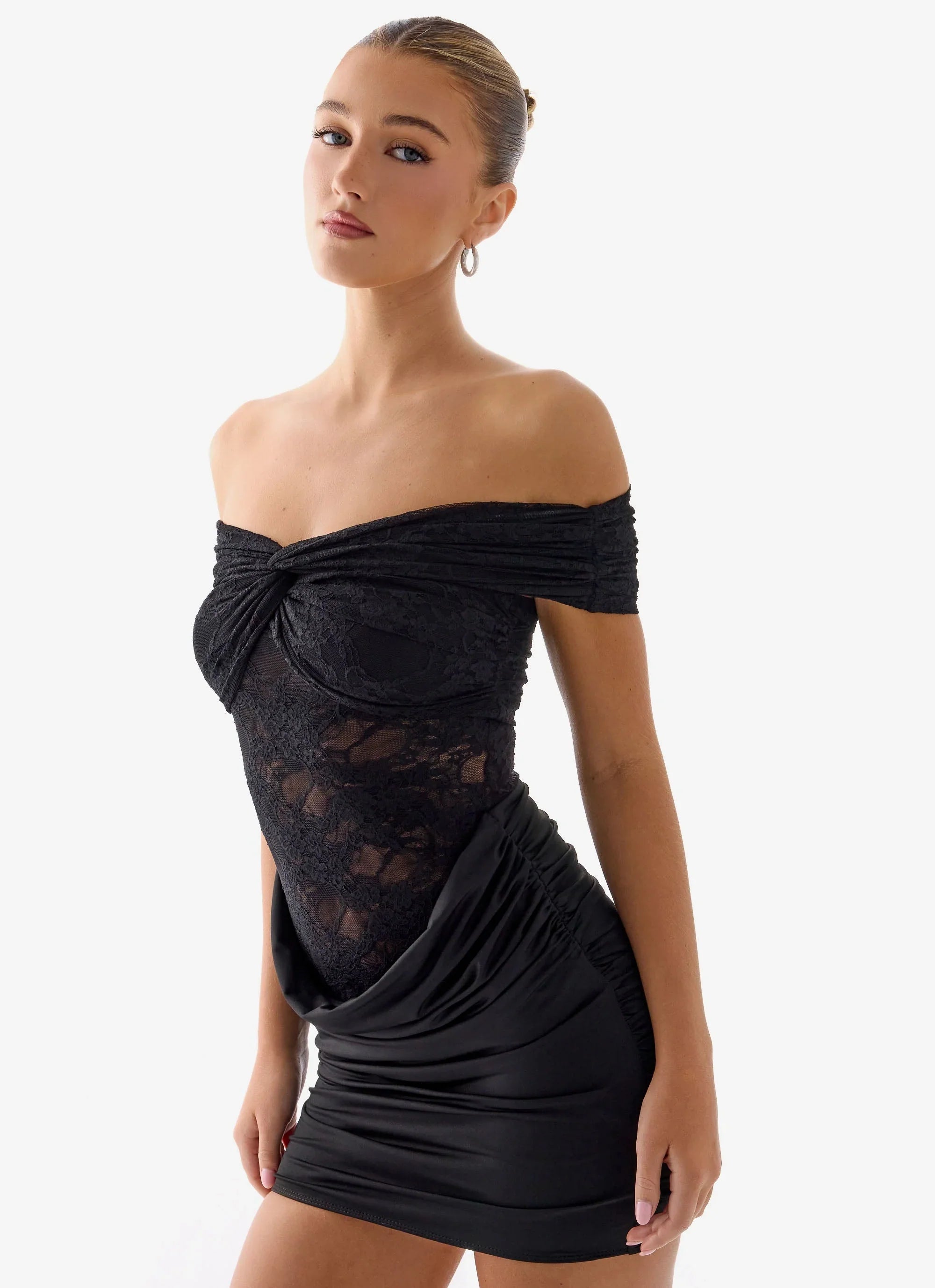 Either Way Off Shoulder Mini Dress Black