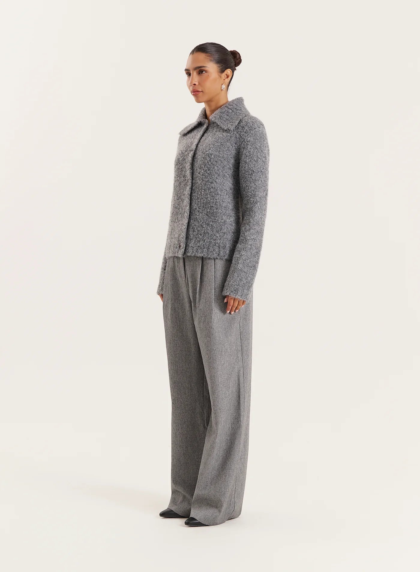 Dark Grey Knitted Collared Cardigan