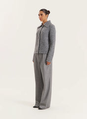 Dark Grey Knitted Collared Cardigan