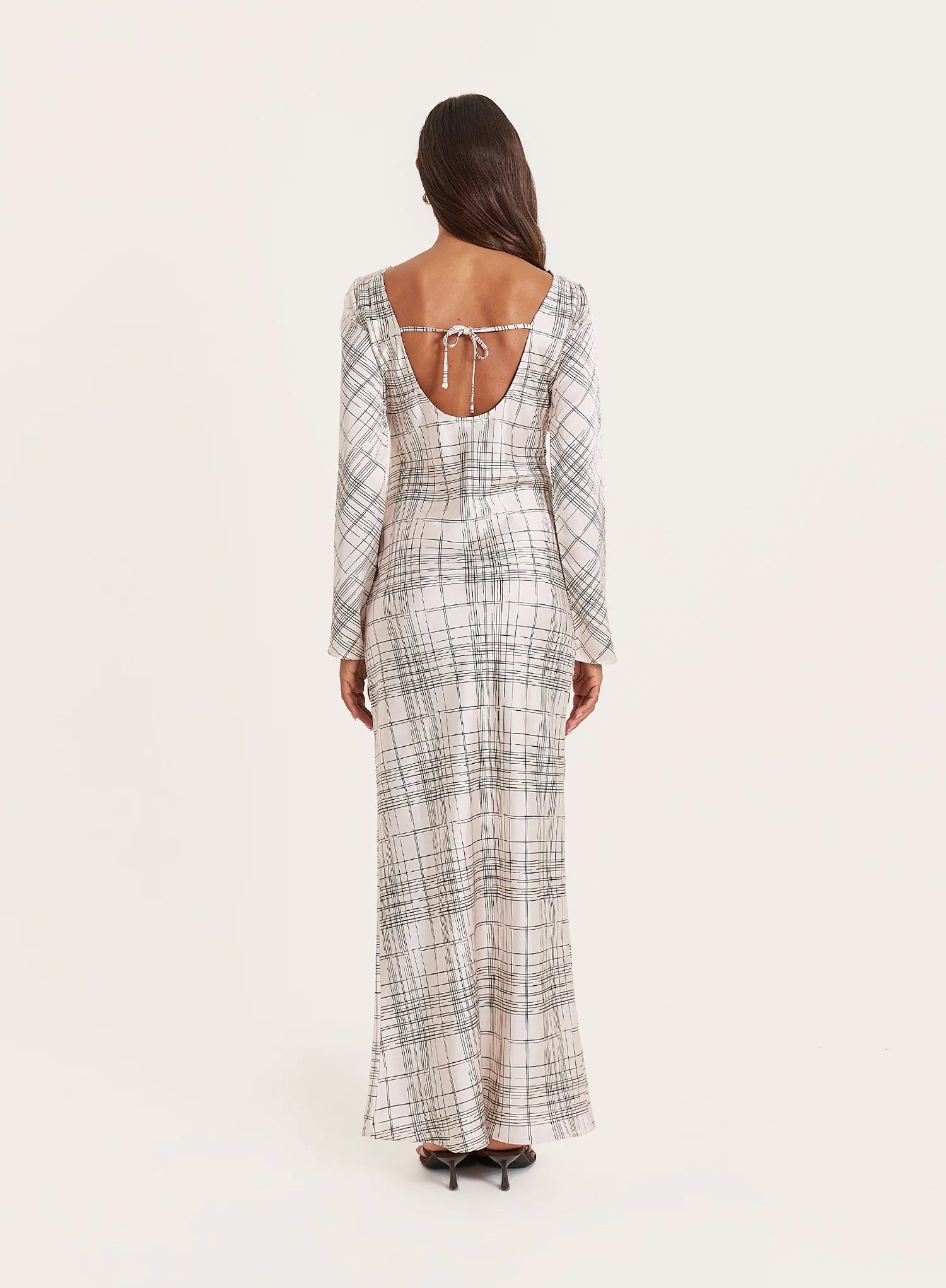 White Check Scoop Back Maxi Dress