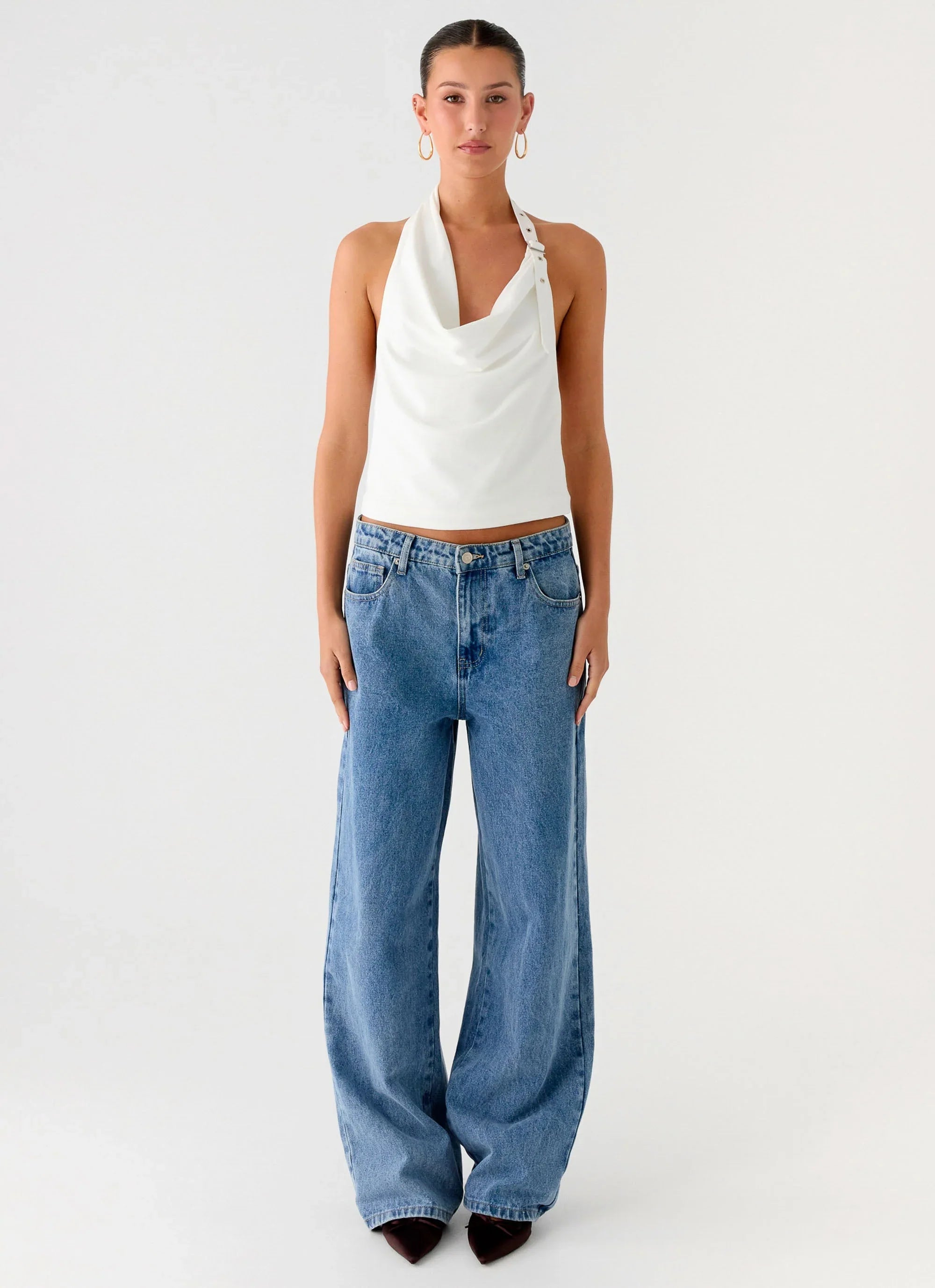 Zaylee Belt Cowl Top White