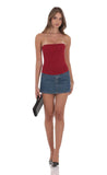 Sheer Mesh Strapless Corset Top in Red