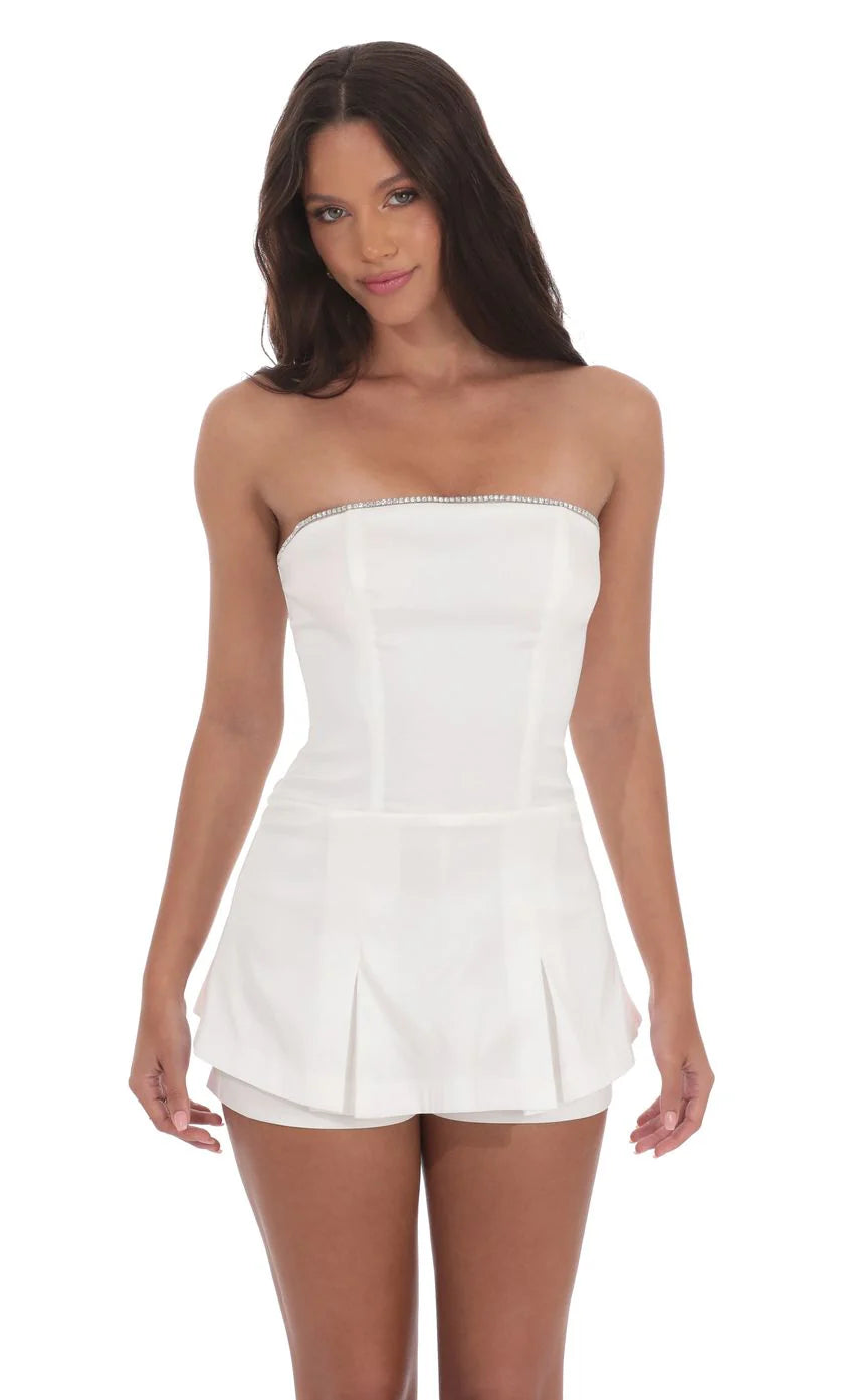 Rhinestone Romper in White