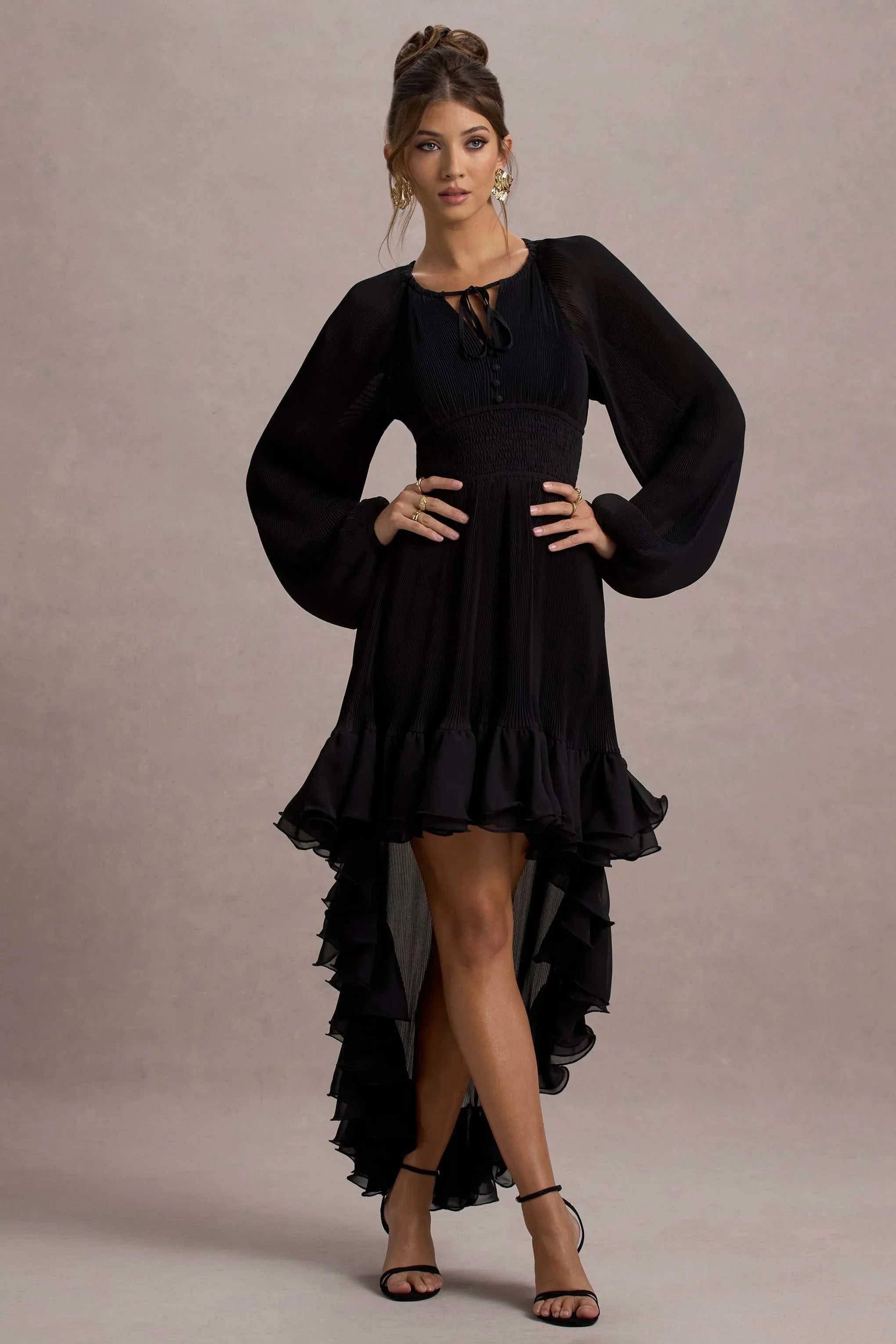 Namir Black High Low Chiffon Maxi Dress