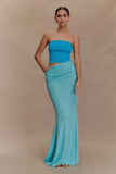 Jasiel Strapless Knit Maxi Dress Cyan Blue