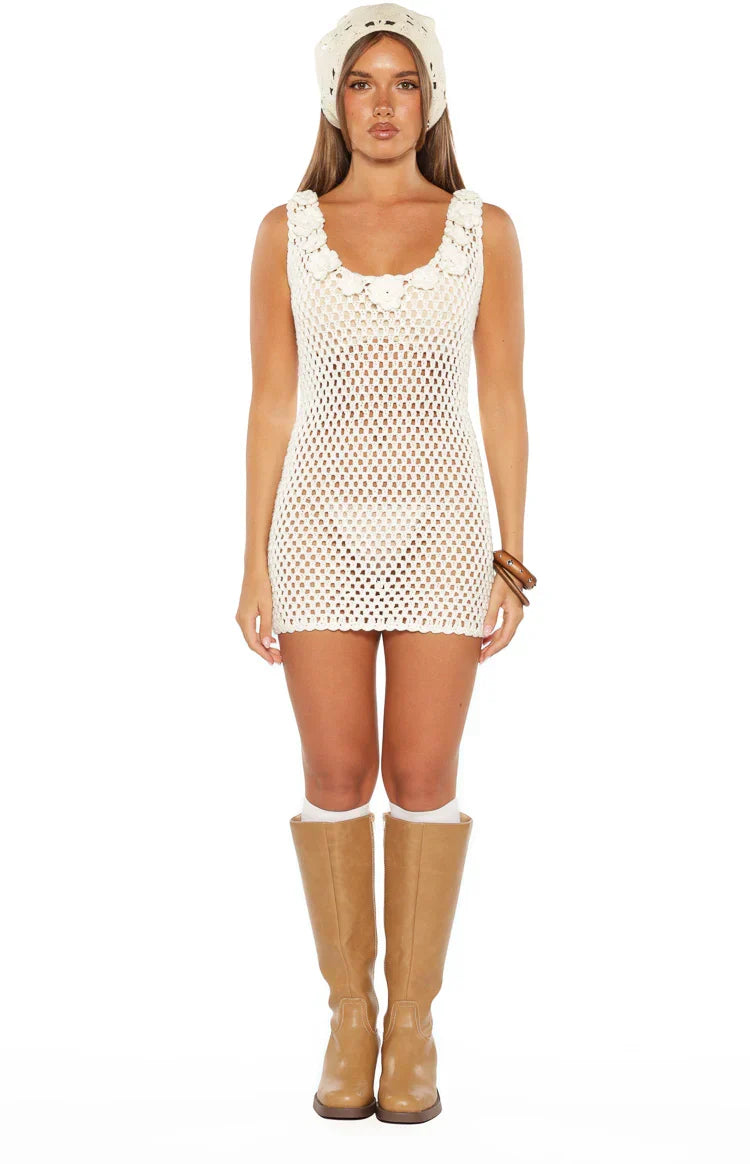 Zephyr White Crochet Mini Dress