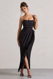 Chosen Black Bandeau Wrap Maxi Dress With Feather Trim
