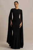 Briony Black Crew Neck Maxi Dress With Cape Sleeves