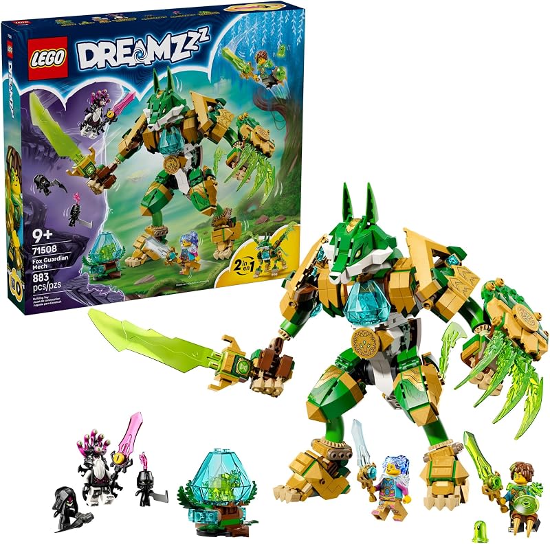 LEGO DREAMZzz Fox Guardian Mech Building Toy for Boys Girls Pretend Play Set for Kids Ages 9 W 2 Build Options 3 Minifigures 3 Creatures Gift Idea for Birthdays 71508