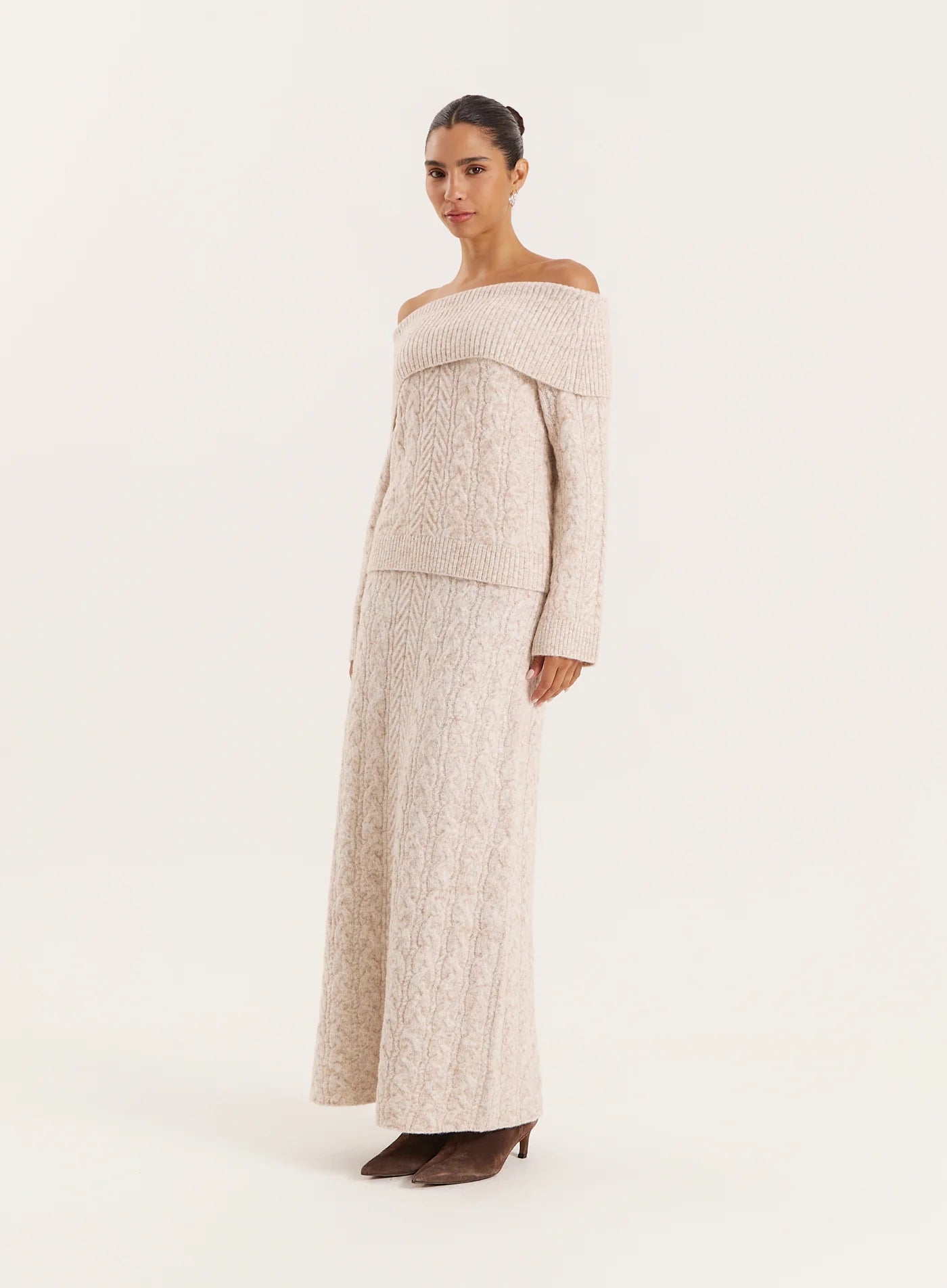 Camel Cable Knitted Maxi Skirt