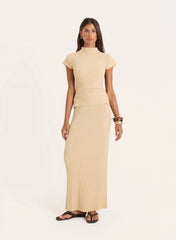 Beige Textured Fine Knit Maxi Skirt