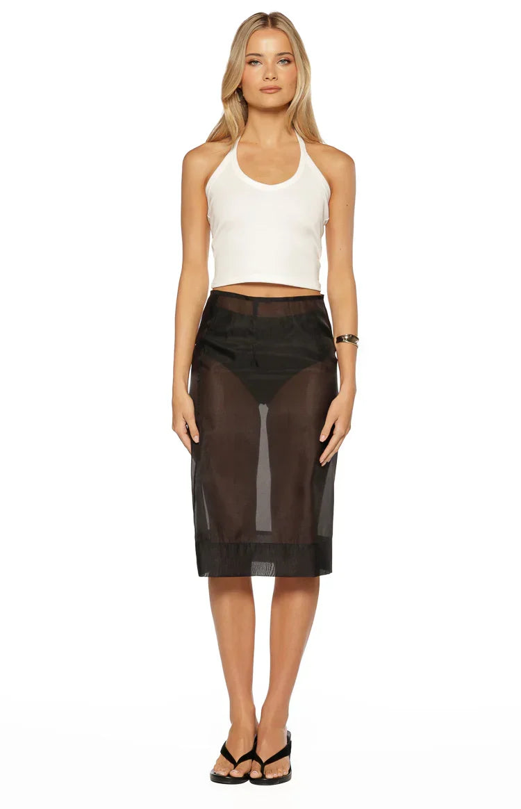 Francesca Black Organza Sheer Midi Skirt Two Piece Set