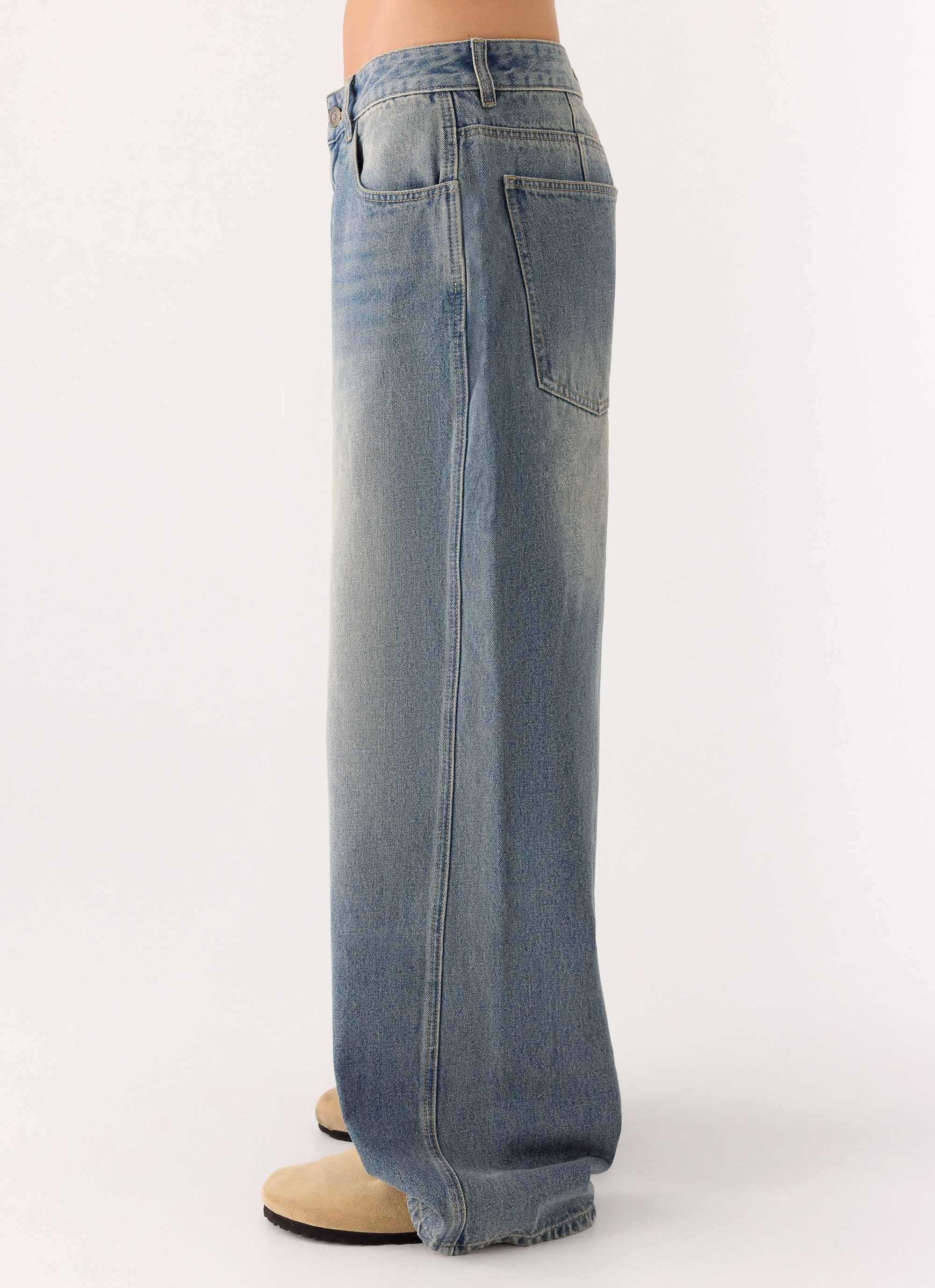 Waylon Low Rise Denim Jeans Mid Wash Blue