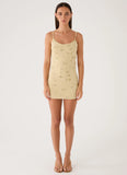 Levanna Beaded Sequin Mini Dress Pale Olive