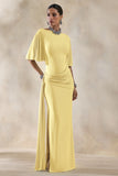 Emerelle Lemon Wide Neck Maxi Dress With Sash And Draped Detailing