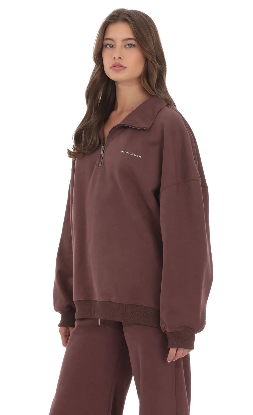 Quarter Zip Up Jumper in Brown