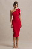 Ambretta Red One Shoulder Midi Dress With Bow