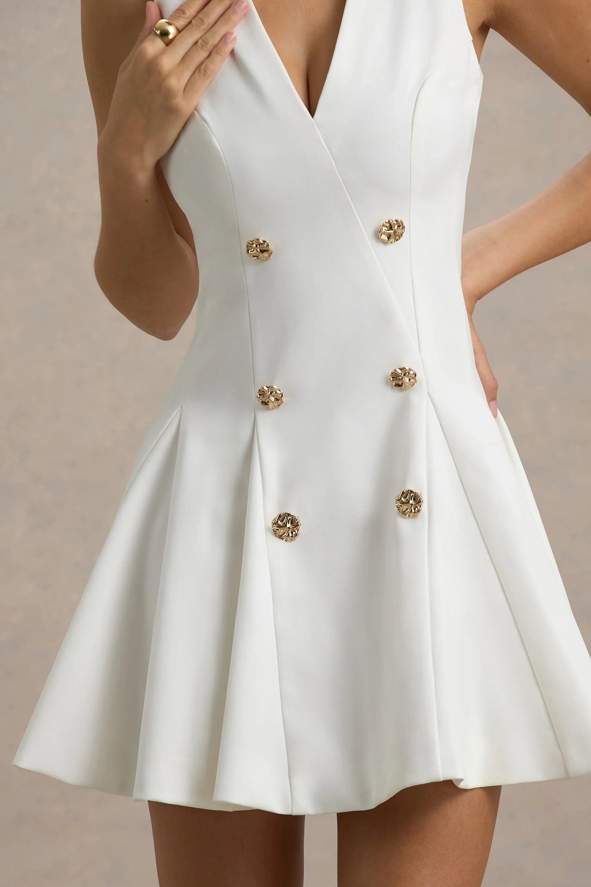 Collette White Tailored Plunge Neck Mini Dress