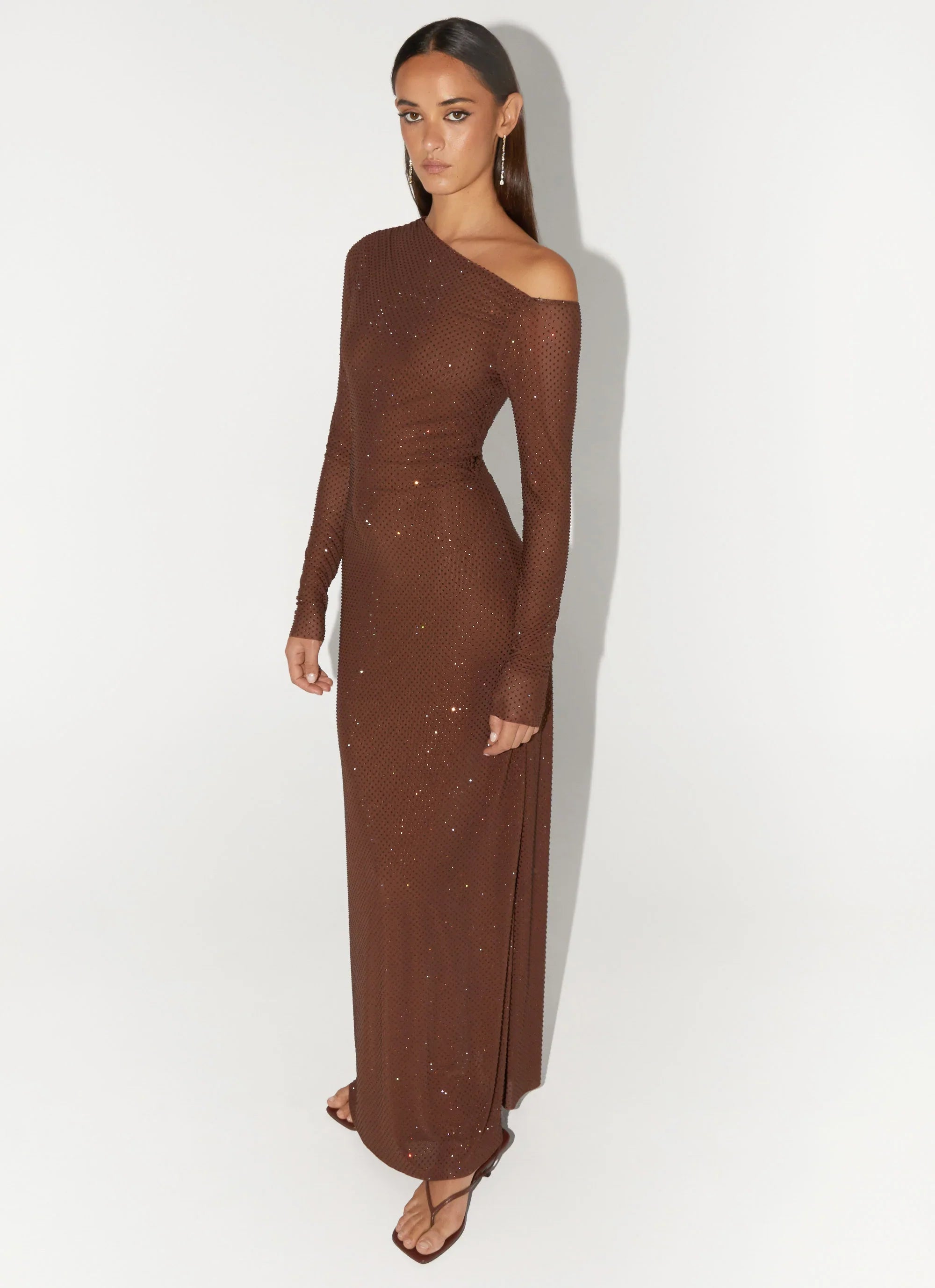 Oriana Sequin Maxi Dress Chocolate