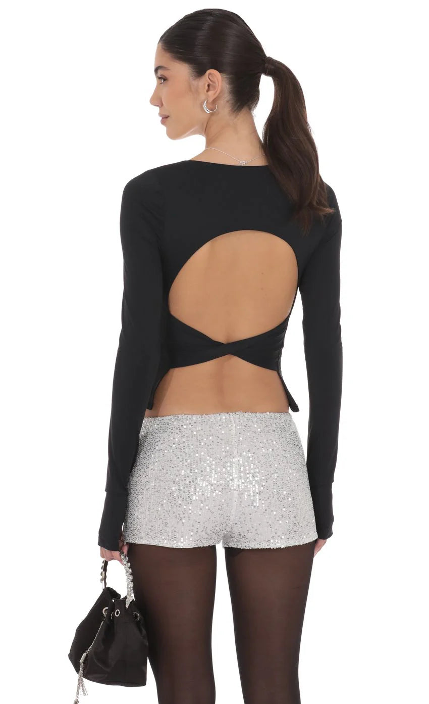 Sequin Mini Shorts in Silver