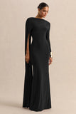 Halina Black High Neck Maxi Dress With Cape Sleeve