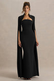 Esme Black Square Neck Maxi Dress With Cape Sleeves