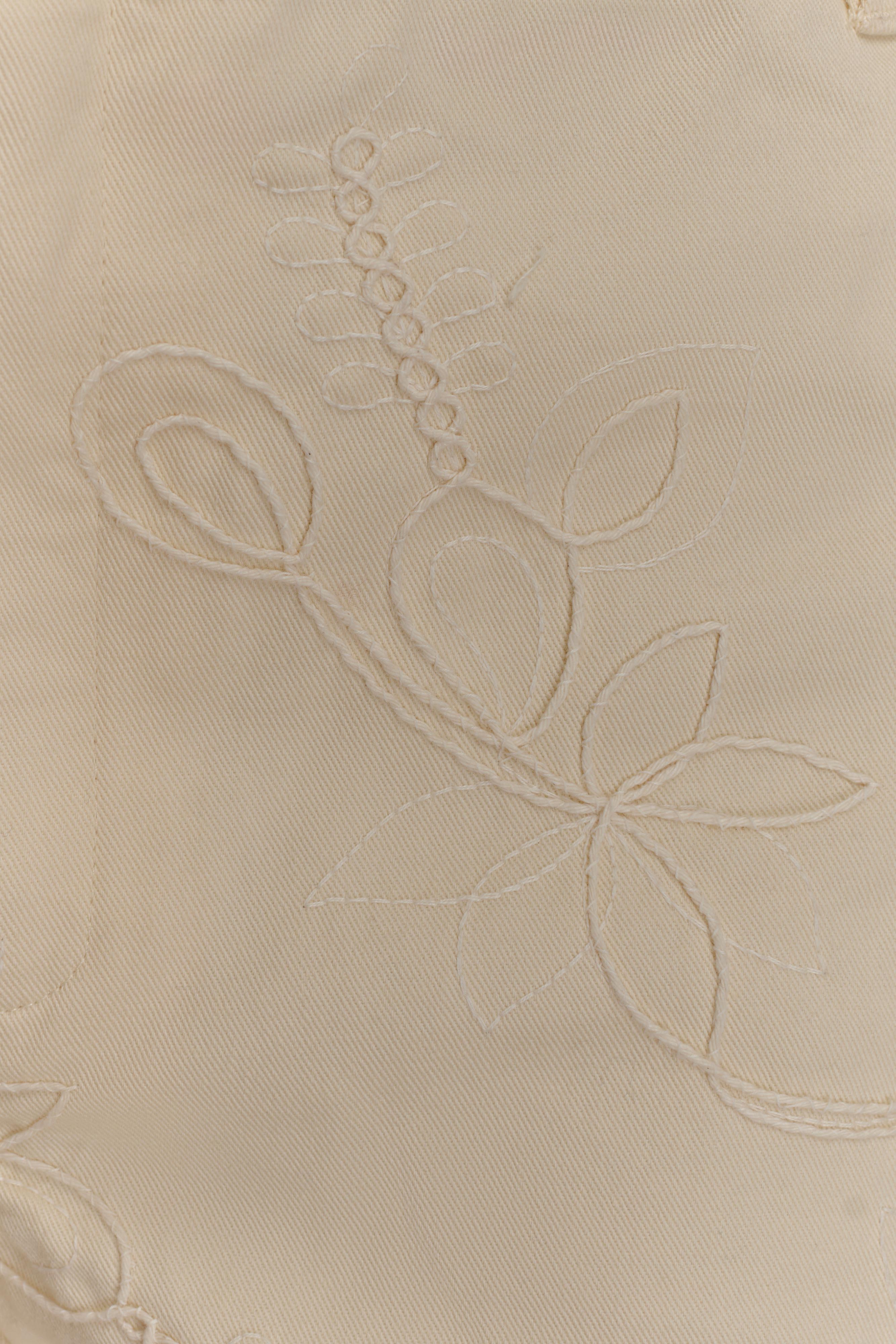 Ebony Embroidered Denim Corset Cream