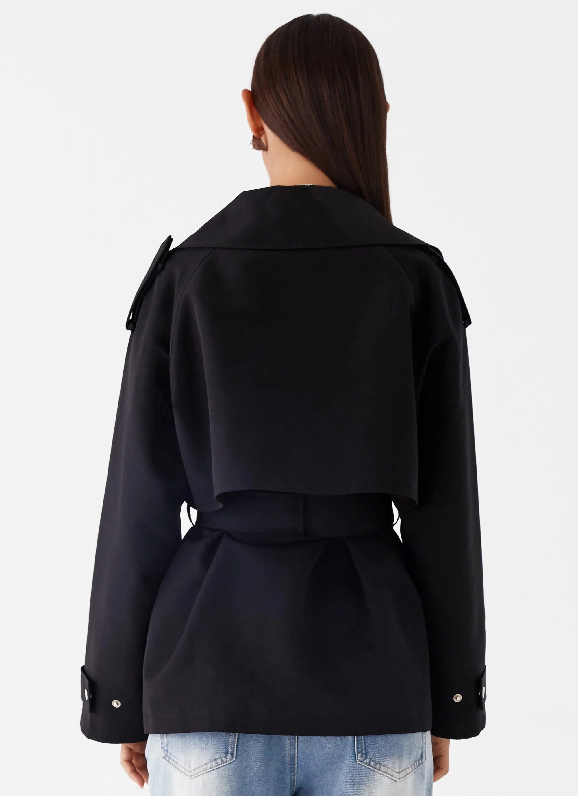 Ace Of Spades Cropped Trench Coat Black