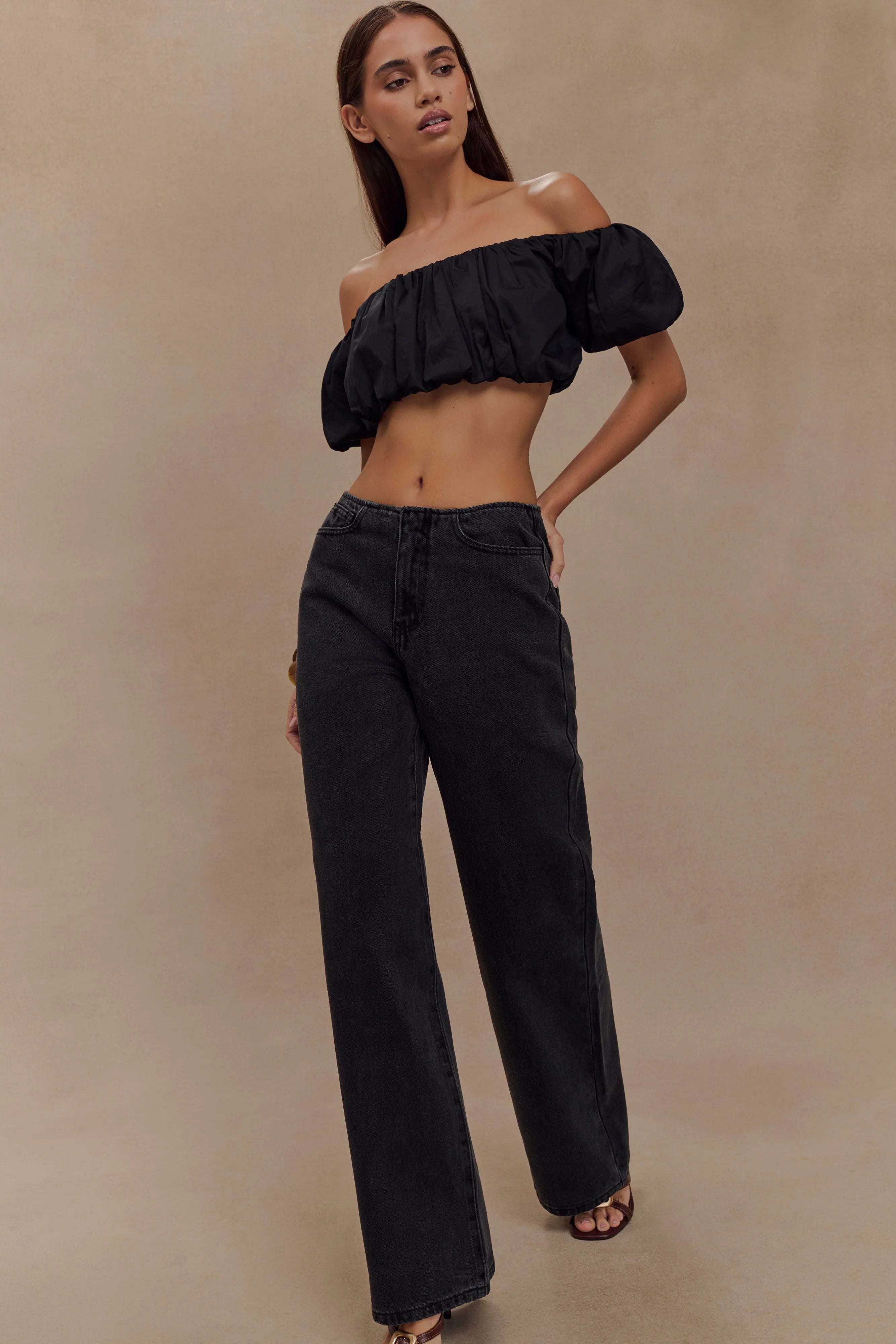 Caitlin Mid Rise Denim Jeans Washed Black