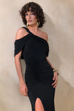 Nala Black Asymmetric Maxi Dress With Split