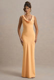 Alesso Peach Satin Cowl Neck Slip Maxi Dress