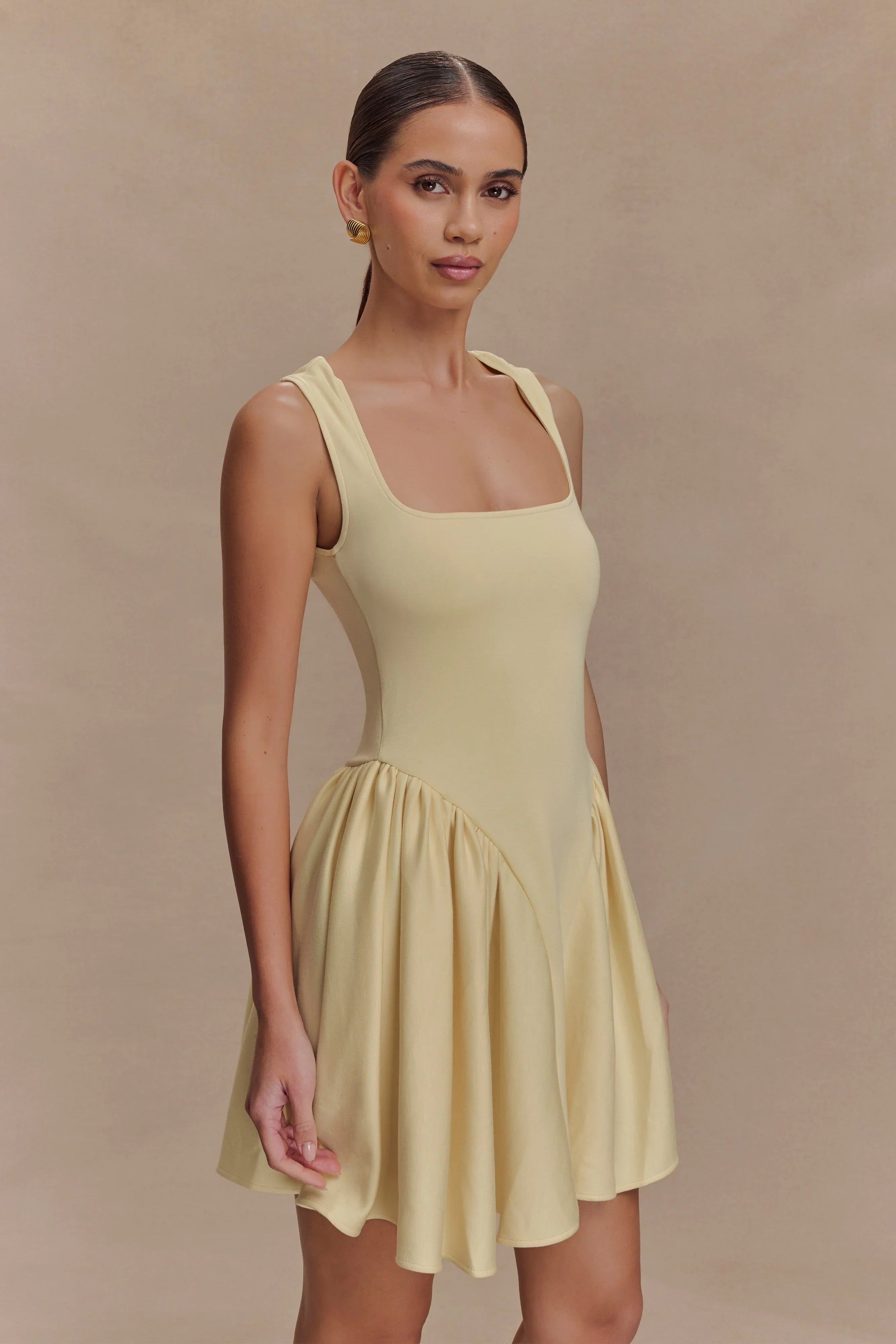 Sharon Scuba Jersey Mini Dress Pastel Lemon