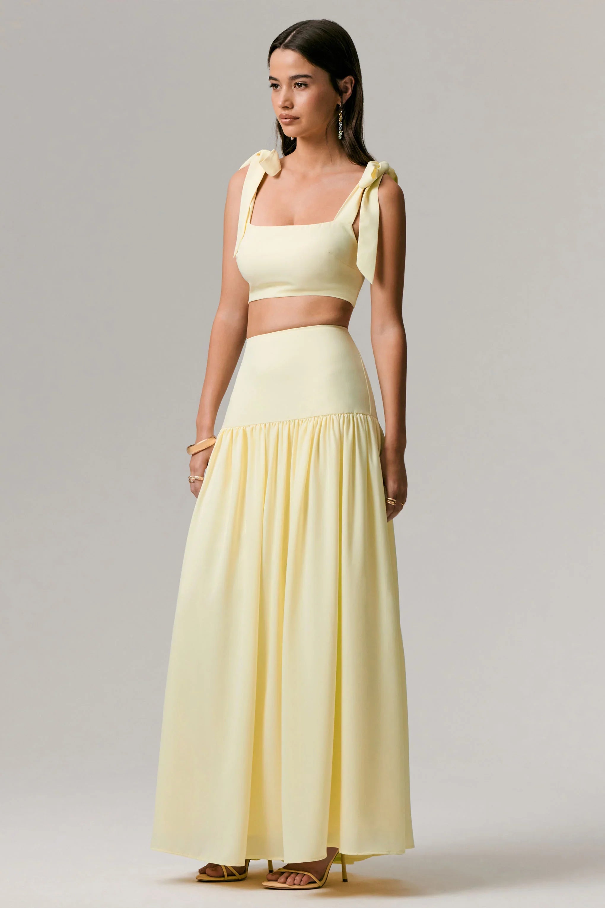 Reminiscent Lemon Ruched Maxi Skirt